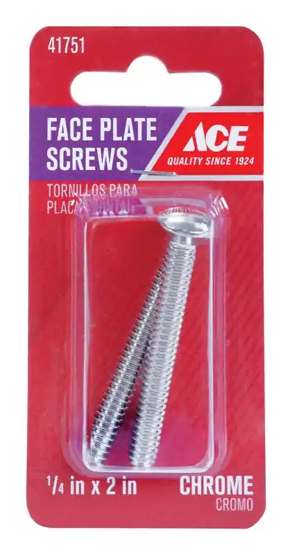 2 In. L Chrome Faceplate Screws - 1/4 In. Diameter, Pack Of 5
