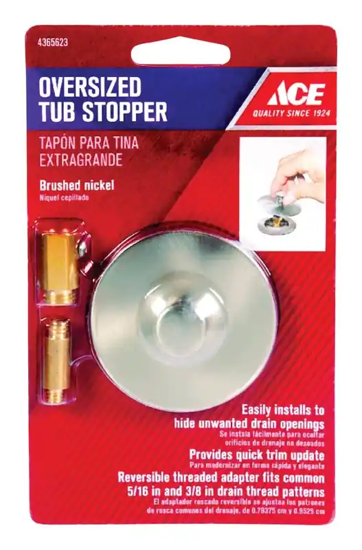 Multi-size Brushed Nickel Tub Stopper With Roller Ball And Reversible Adapter