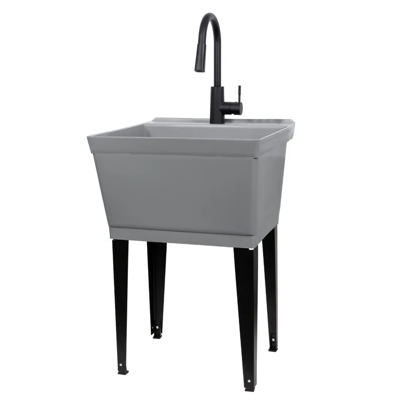 22.875 In. W X 23.5 In. D Freestanding Plastic Laundry Tub With Faucet