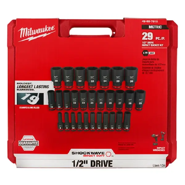 Shockwave 1/2 In. Drive Metric 6 Point Deep Socket Set 29 Pieces