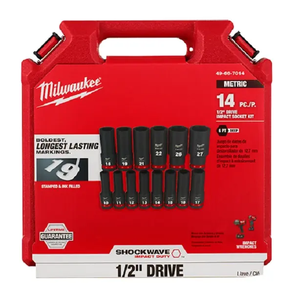Shockwave 1/2 In. Drive Metric 6-point Deep Socket Set (14-piece)