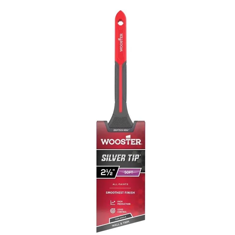 Wooster GripTech Max Thin Angle Paint Brush – 2½" Width, Silver Tip, 2‑7⁄8" Polyester Bristles