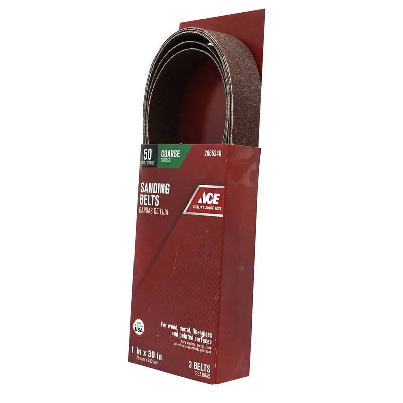 30 In. L X 1 In. W Aluminum Oxide Sanding Belt 50 Grit Coarse 3 Pieces