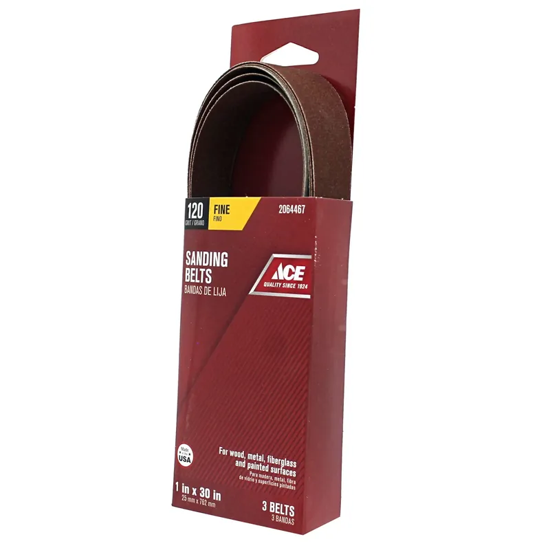 30 In. L X 1 In. W Aluminum Oxide Sanding Belt 120 Grit Fine 3 Piece Set