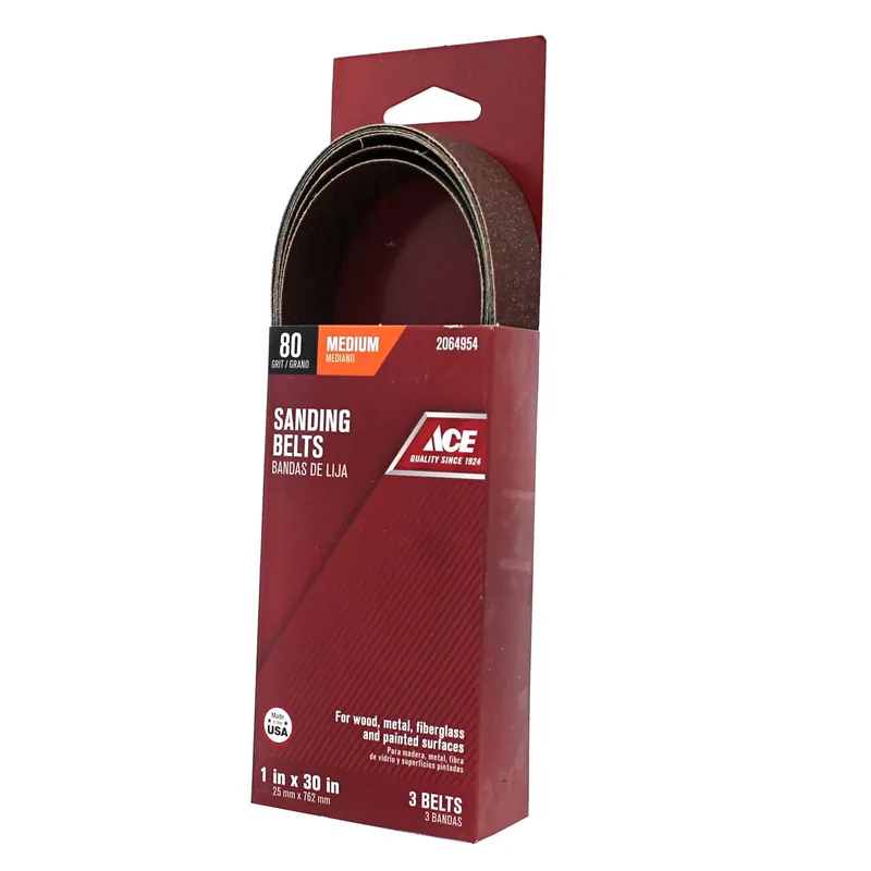 30 In. L X 1 In. W Aluminum Oxide Sanding Belt 80 Grit Medium 3 Pieces