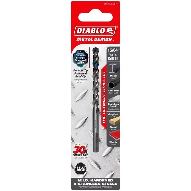 Diablo Metal Demon 15/64" Stainless Steel Drill Bit With 3‑Flat Shank – 3.7" Length