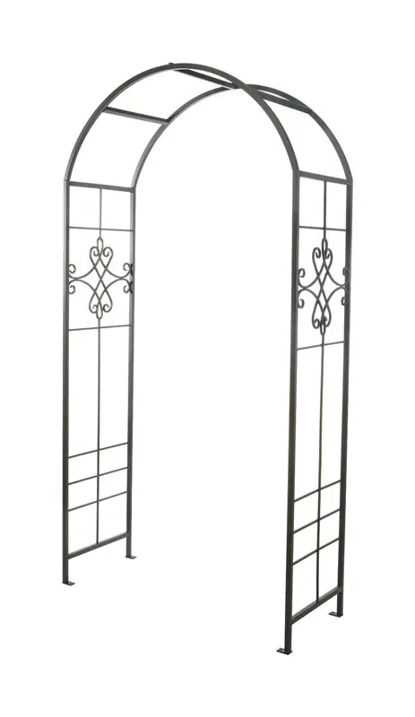 90 In. H Black Steel Quatrefoil Garden Arbor With Scrolls