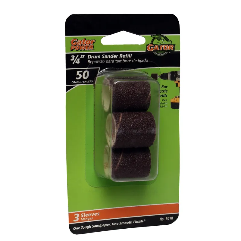 Gator 3/4 In. D X 3/4 In. L Aluminum Oxide Abrasive Sleeve Refill 50 Grit Coarse 3 Pc