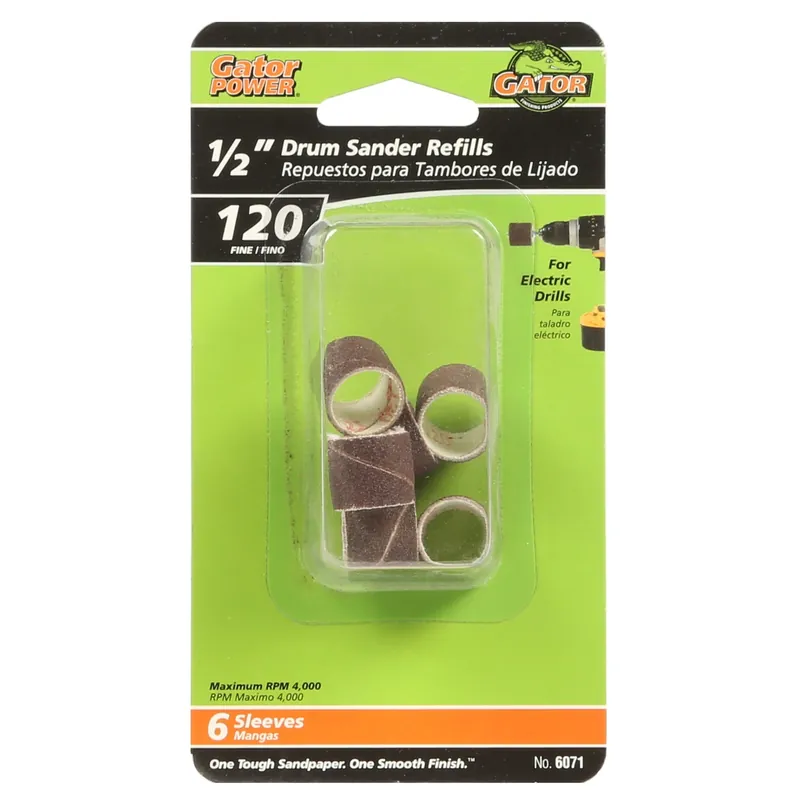 Gator 0.5 In. D X 1/2 In. L Aluminum Oxide Abrasive Sleeve Refill 120 Grit Fine 6 Pc