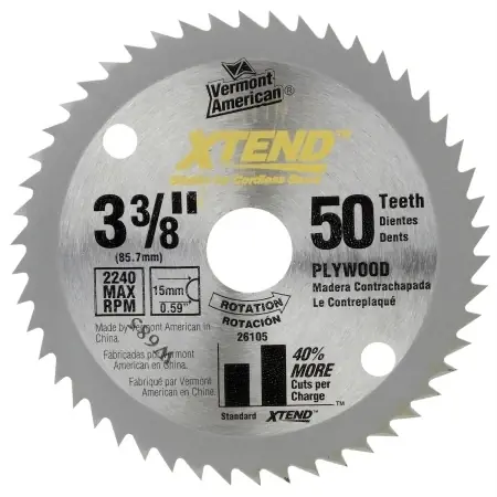 26105 Xtend 3-3/8" 50 Tooth Steel Circular Saw Blade For Wood Cutting