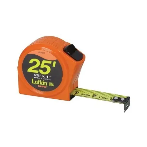 Hi-viz Series 1000 Power Return Tape Measure, 1in X 33ft, Orange