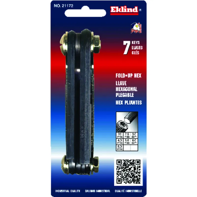 2-8 Mm Metric Fold-up Hex Key Set 7 Piece Chrome Nickel Alloy Steel