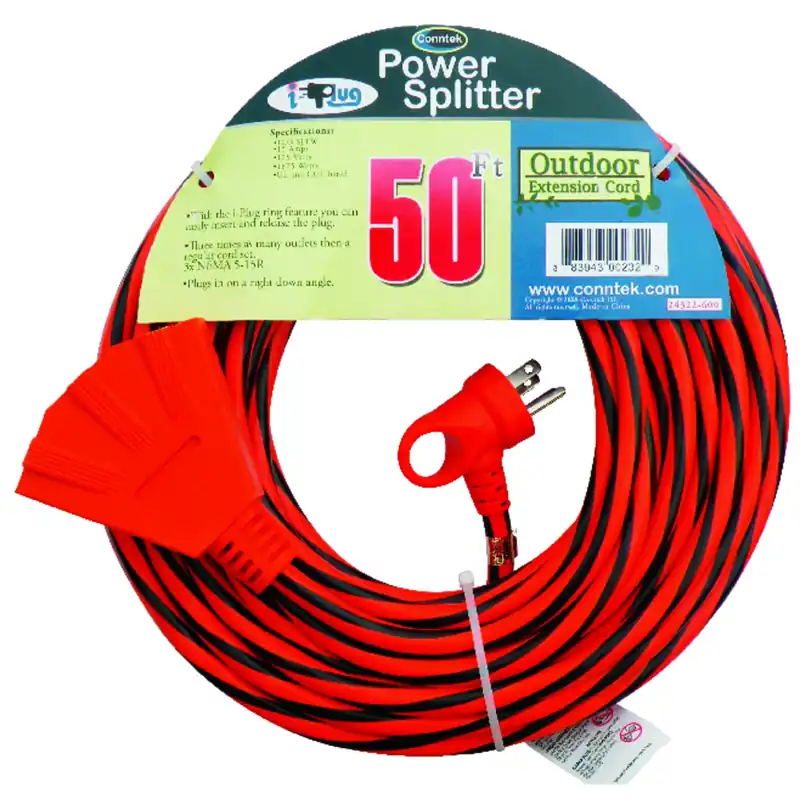 50 Ft. Indoor/outdoor Black/orange Triple Outlet Extension Cord 12/3 Sjtw