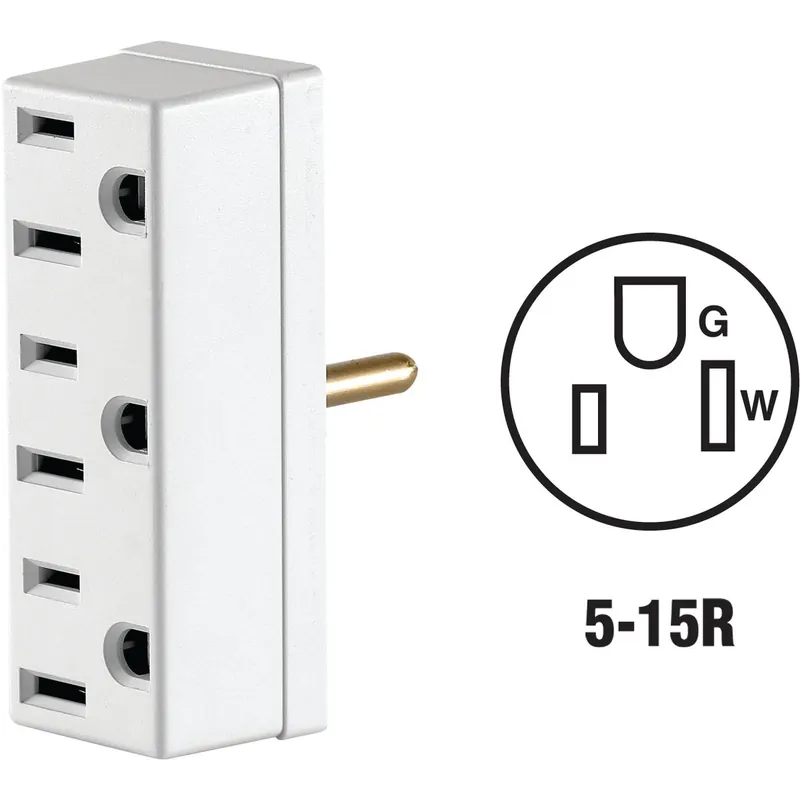 White 15a Grounded 3-outlet Tap Adapter Nema 5-15r