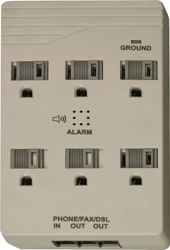 Woods 411537821 6-outlet Surge Protector, 1000 Joules, Light Gray With Phone Protection