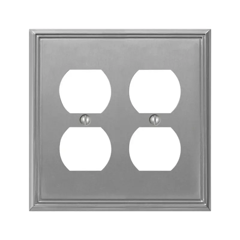 Amerelle Metro Brushed Nickel 2 Gang Die-Cast Metal Duplex Outlet Wall Plate 1 Pk