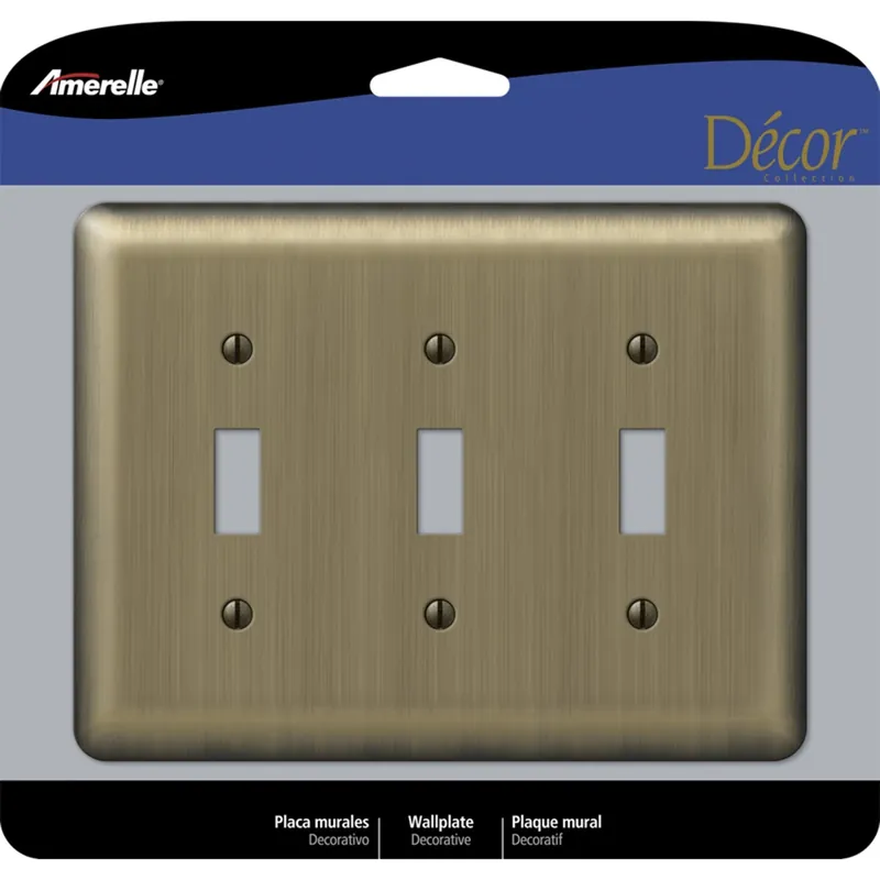 Amerelle Devon Brushed Brass 3 Gang Stamped Steel Toggle Wall Plate 1 Pk