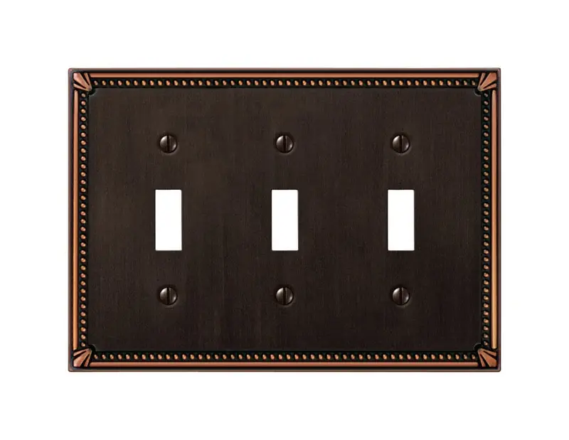 Amerelle Imperial Bead Aged Bronze 3 Gang Die-Cast Metal Toggle Wall Plate 1 Pk