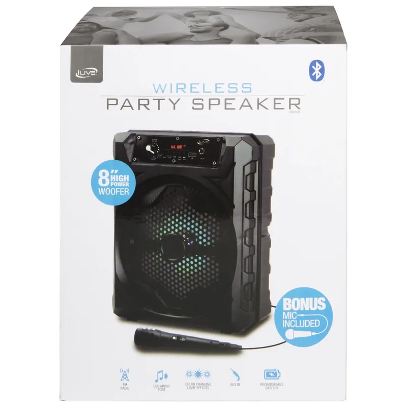 Isb200b Wireless Bluetooth Speaker With Led Lights And Fm Radio