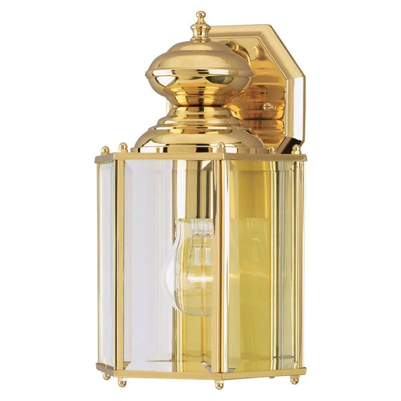 1-light Polished Brass Outdoor Wall Lantern With Clear Beveled Glass Panels - Model 6685300