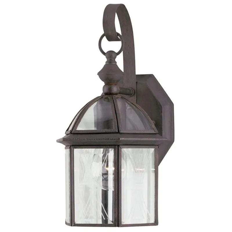 1-light Textured Rust Patina Solid Brass Steel Exterior Wall Lantern With Clear Glass