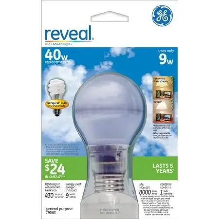 GE Lighting 79063 Reveal CFL 9-Watt (40-watt Replacement) 430-Lumen A19 Light Bulb With Medium Base, 1-Pack