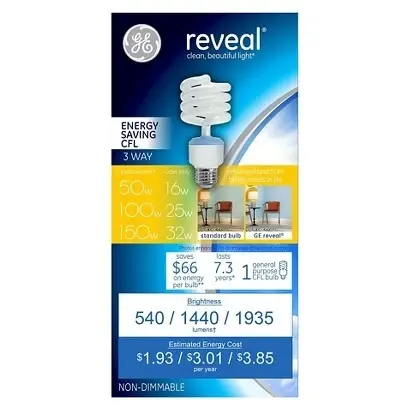 GE LIGHTING FLE32HT3D3RVL/CD ScrewIn CFL,2500K,8000 Hr.