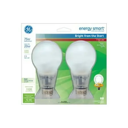 GE Lighting 63506 20-Watt 1100-Lumen Bright From The Start CFL Light Bulb, Soft White, 2-Pack