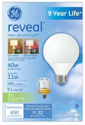 11-watt Reveal Globe Compact Fluorescent Bulb Model 67464