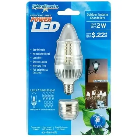 2w Flame Tip Led Bulb With E12 Base And E26 Adapter - Model 2325lede12-lf4-24