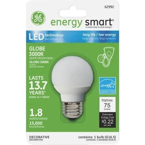 GE 76451 - LED2G16M/W/TP Globe LED Light Bulb