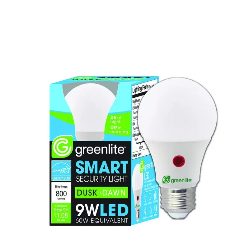 Greenlite 9W A19 LED Dusk‑to‑Dawn Bulb – Bright White, 60W Equivalent