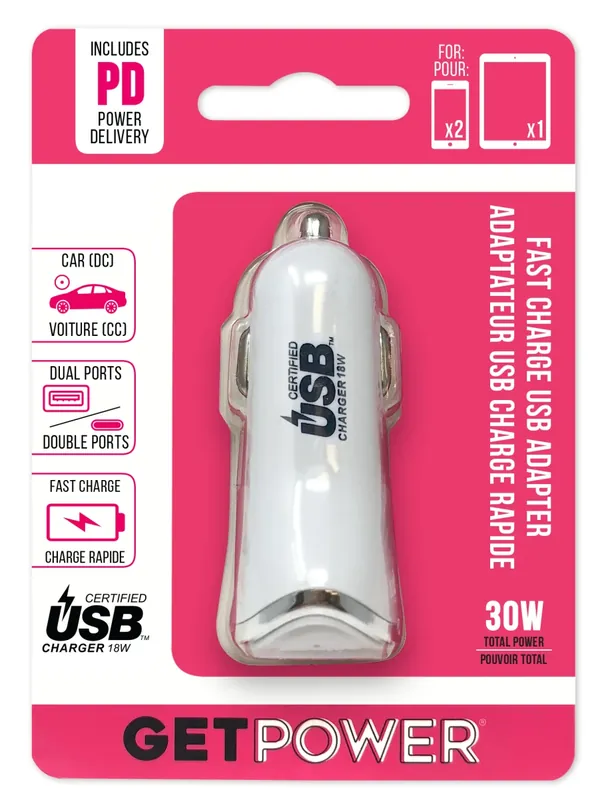 GetPower Dual USB Car Adapter 1 Pk