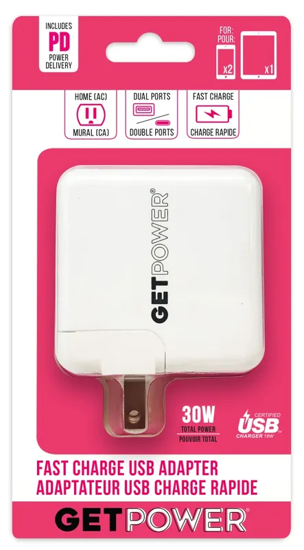 Dual USB AC Adapter 30 Watts