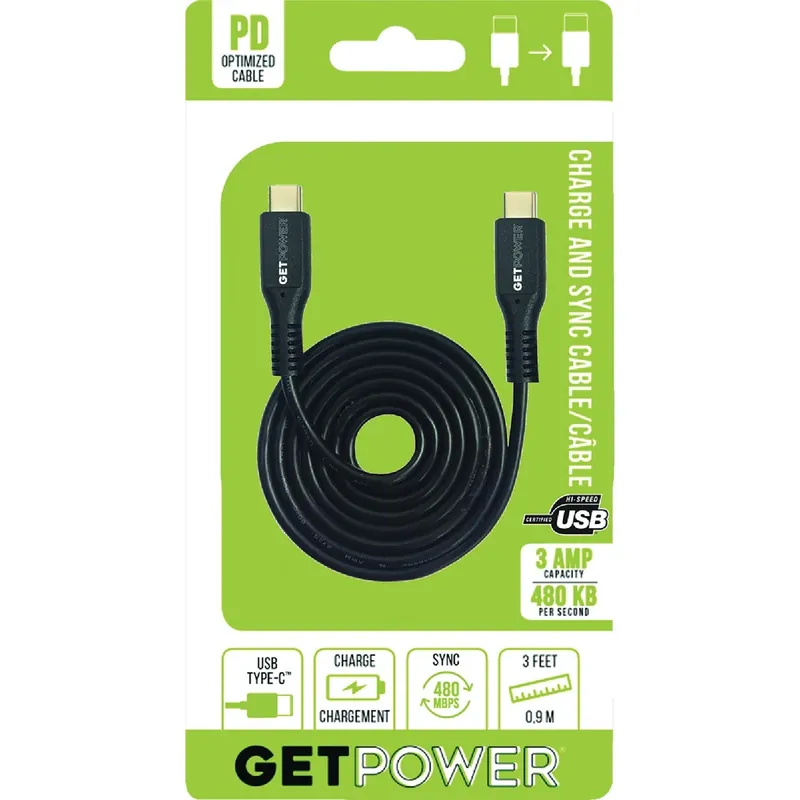 USB-C To USB-C Charging/Sync Cable, 3 Ft.