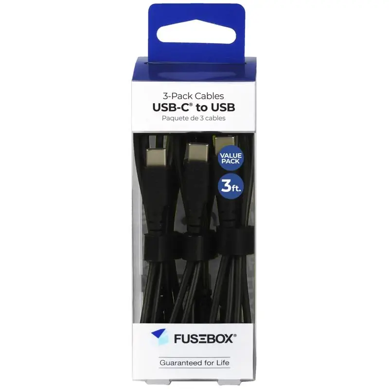 Fusebox Black PVC USB-C Cable For Smartphones 3 Ft. L