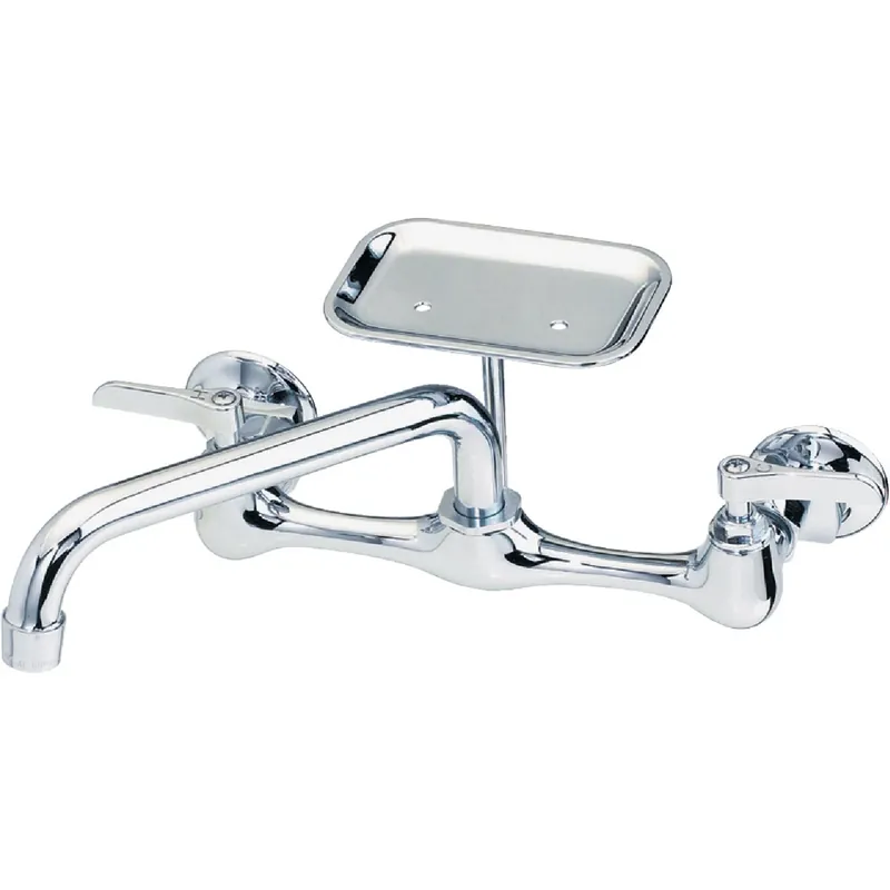 Polished Chrome 2-handle 8-inch Utility Faucet With Soap Dish
