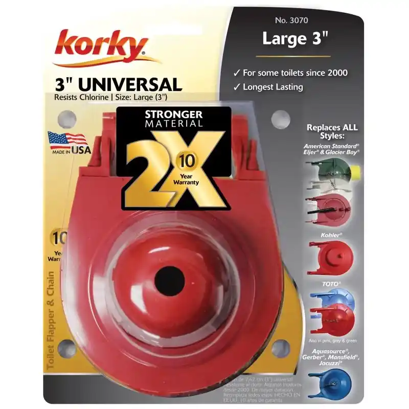 Korky 3 Inch 2x High Performance Universal Toilet Flapper Red Rubber