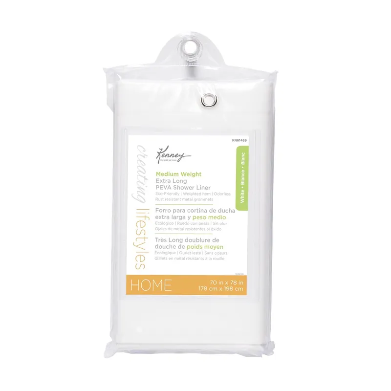 78 In. H X 70 In. W White Peva Shower Curtain Liner With Grommets