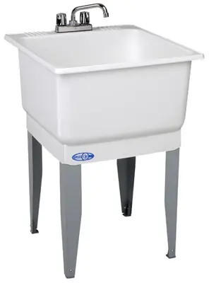 23x25 White Standard Utility Sink Kit With Faucet And Drain Assembly