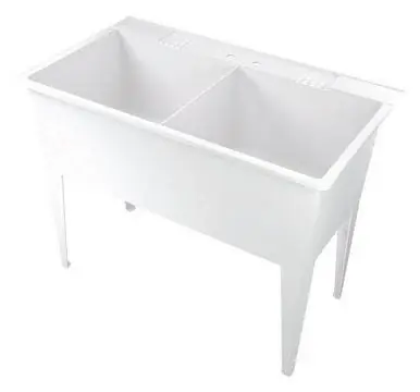 Double Bowl Utility Tub With Drainboard And Faucet
