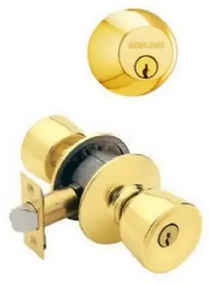 Fb52nvbel505 Bright Brass Double Cylinder Deadbolt And Bell Knob Combo Pack