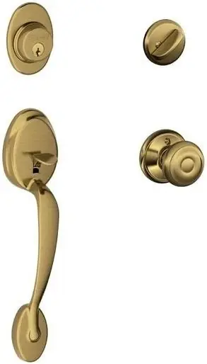 F60vply609geo Entry Handleset With Plymouth Style And Georgian Knob, Antique Brass Finish