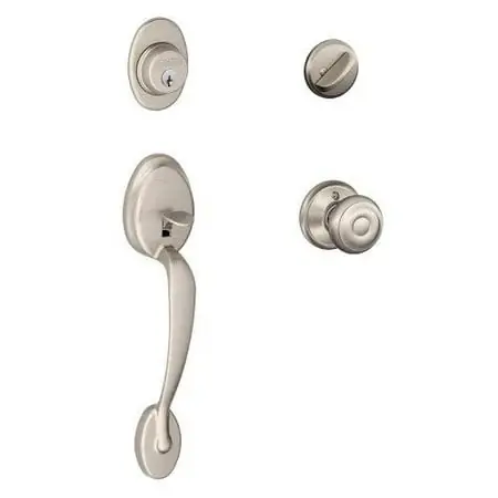 F60 V Ply 619 Geo Plymouth Handleset With Georgian Knob, Satin Nickel Finish