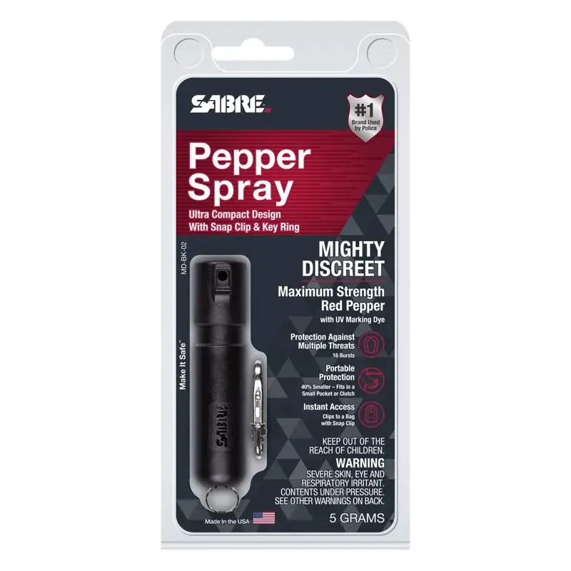 Mighty Discreet Black Plastic Pepper Spray - 0.18 Oz, 12 Ft Spray Distance