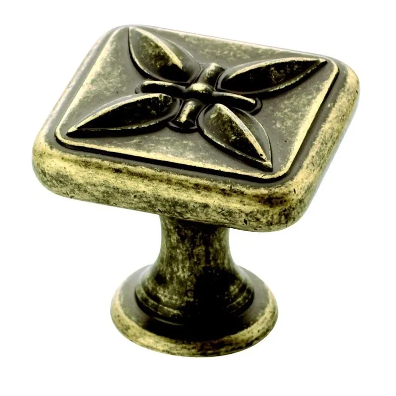 Sundara 1-1/8 Inch Weathered Brass Square Cabinet Knob By Amerock