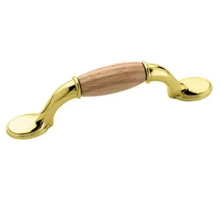 Bp1925pbok 3-inch Center Handle Style Cabinet Pull In Polished Brass And Oak