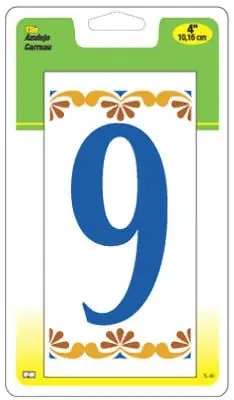 Hy-Ko Products TL-40-9 4 In. Ceramic Tile Colorful Prestige Series House Number 9
