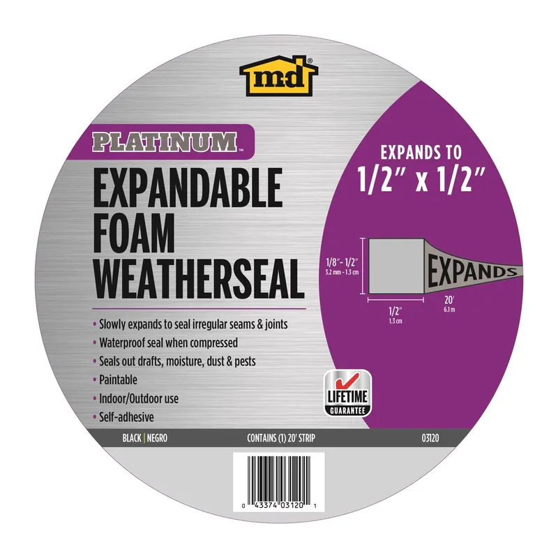 Platinum 1/2 In. X 20 Ft. Expandable Foam Weatherstrip Tape - Waterproof Seal