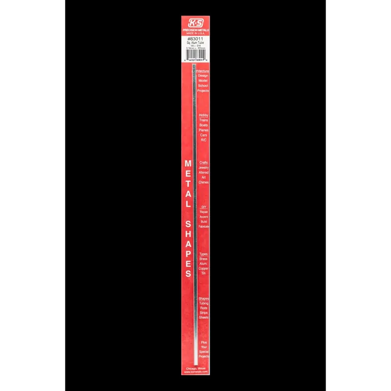 12 In. L Square Aluminum Tube, 1/8 In. Width, 0.014 In. Wall Thickness